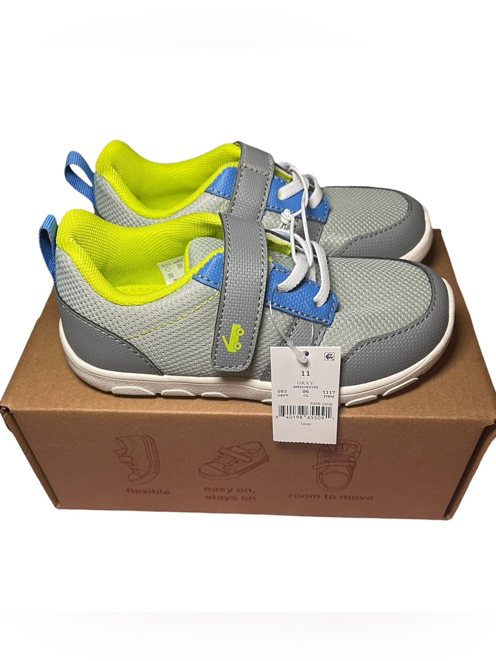 See Kai Run Basics Tenny Sneakers Toddler Boys Size 11 Gray Blue Lime Green NWT